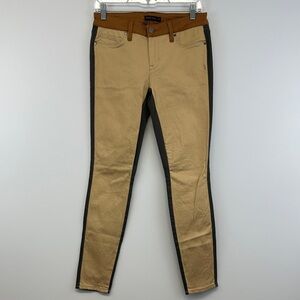 Genetic Denim Shya Skinny Jeans Tan Black Contrast Panel Stretch 27